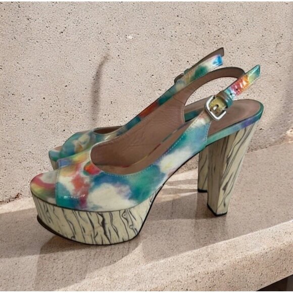 STUART WEITZMAN Multicolor Patent Leather Slingback Platform Heels Size 6 - Picture 1 of 9